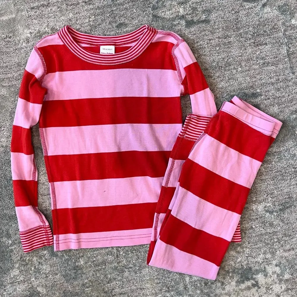 Hanna Andersson Pink Stripe Long John Pajamas 120 cm 6-7